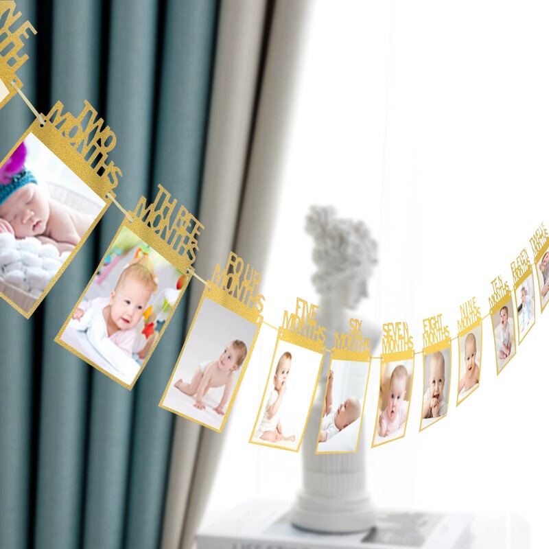 Glitter Paper Photo Frame Decoration Flag, One-Year-Old Decoration Supplies Banner, Baby's First Birthday Photo Hanging Flag Customization Glitter Paper Photo Frame Decoration Flag, One-Year-Old Decoration Supplies Banner, Baby's First Birthday Photo Hanging Flag Customization