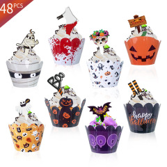 国境を越えた新製品2022ハロウィーン紙コップケーキの周りにブランドを挿した万聖鬼節ケーキカップ装飾カード48
