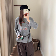 韩国代购KR雨鞋斑点狗复古长袖绒衫冬季新款印花加厚打底衫女批发