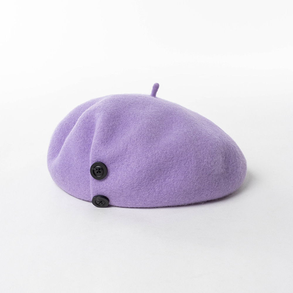 Autumn and winter fashion casual warm button decoration plus large elastic sweatband wool beret painter trendy hat_viptrois.com