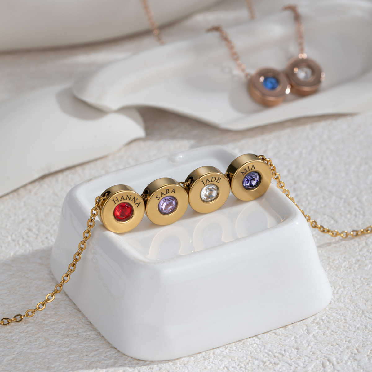 Personalised Round Pendant Necklace With Engraved Birthstone_voghion.com