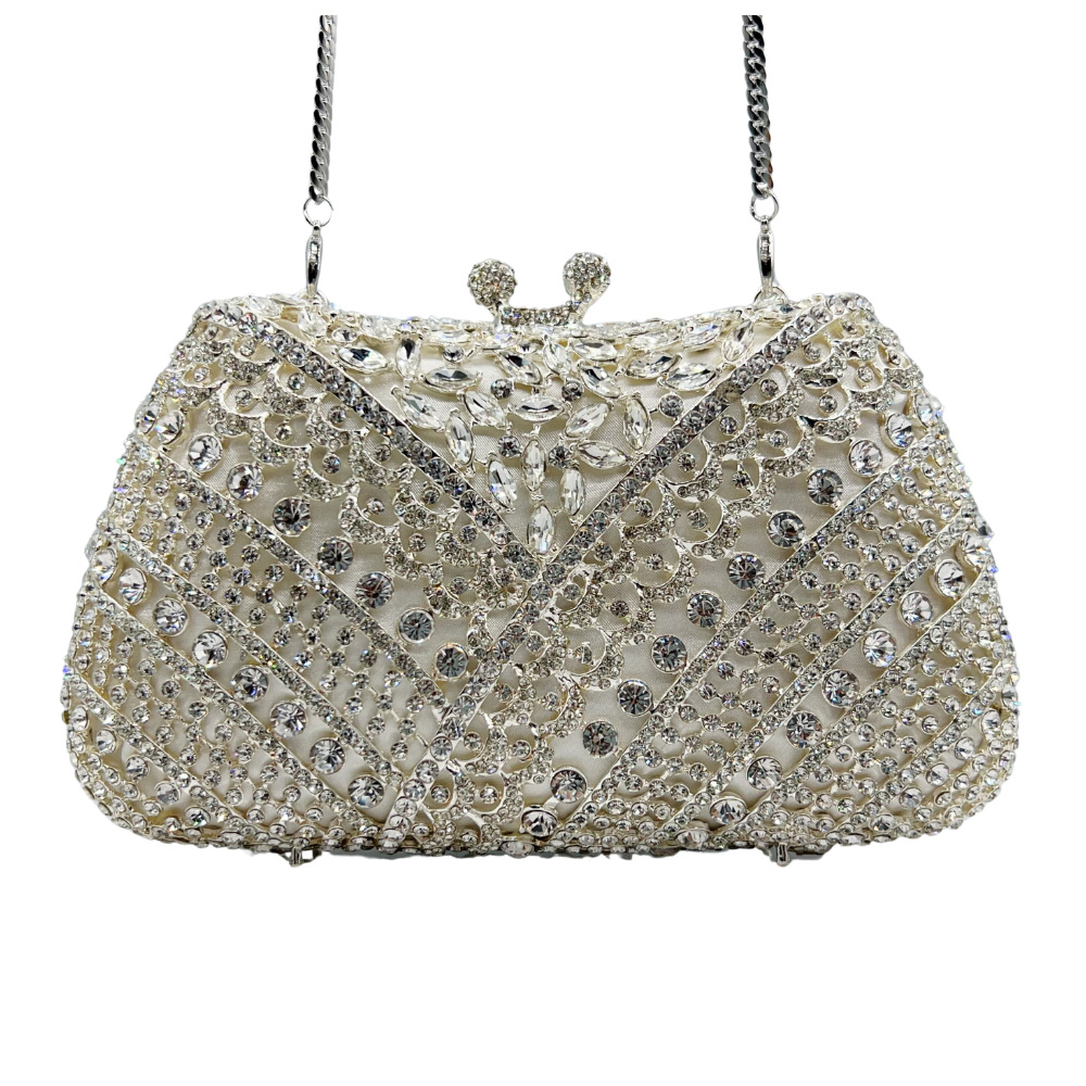 Túi clutch nữ đính đá pha lê kim cương cầm tay dự tiệc sang trọng — trắng, bạc, Kim cương trắng trên vàng, kim cương vàng trên nền vàng