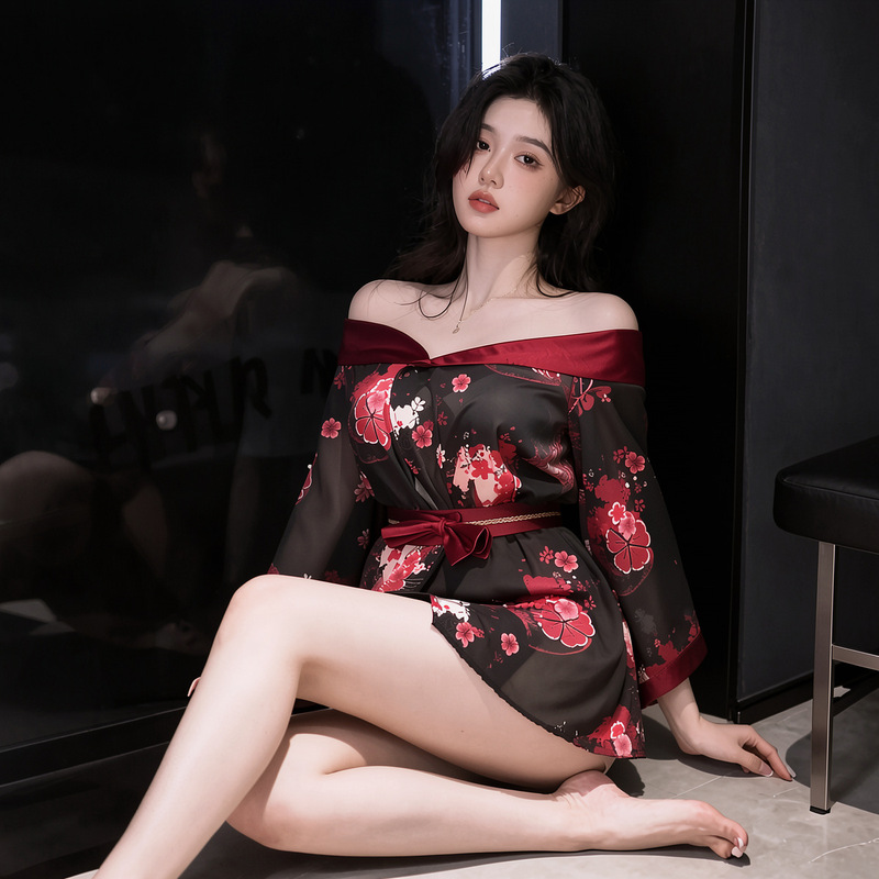 Sexy Lingerie Off-Shoulder Japanese-Style Kimono See-Through Cardigan Cosplay 0328 Sexy Lingerie Off-Shoulder Japanese-Style Kimono See-Through Cardigan Cosplay 0328