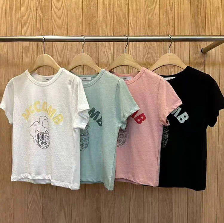 Mona·Xh Korean-Style Elegant Round-Neck Slim-Fit Top Dongdaemun New Summer Letter Print Short-Sleeve T-Shirt for Women Mona·Xh Korean-Style Elegant Round-Neck Slim-Fit Top Dongdaemun New Summer Letter Print Short-Sleeve T-Shirt for Women