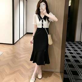 WZXSK法式气质女神范连衣裙女2026夏季小众设计感显瘦假两件开叉