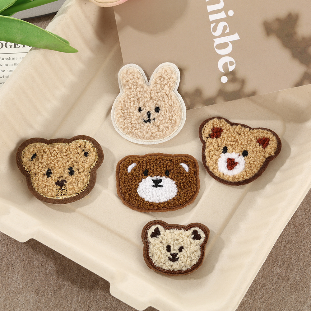 可爱毛绒动物刺绣织唛布贴小熊兔子卡通衣物补丁贴创意DIY布贴
