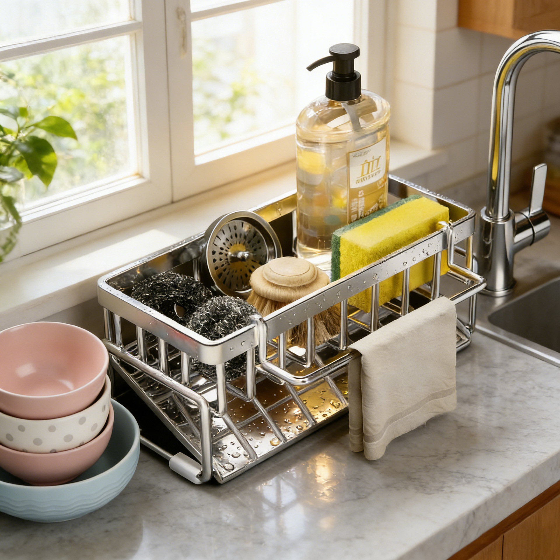 Kitchen Drain Rack, Stainless Steel Kitchen Storage Rack by the Sink, Countertop Cloth Drain Rack, Sponge Storage Drain Rack