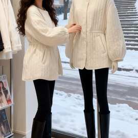 冬季新款菱格绗线保暖气质棉服女短款收腰显瘦小个子面包服外套