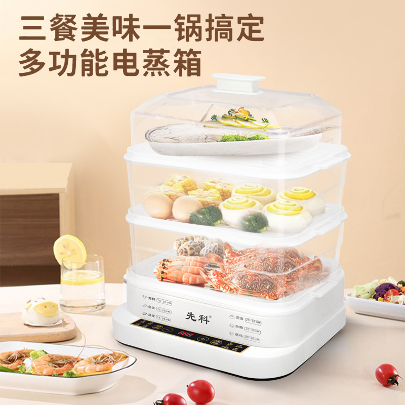 Electric Steamer Household All-In-One Multi-Functional Electric Steamer Three-Layer Large-Capacity Visible Transparent Steamer