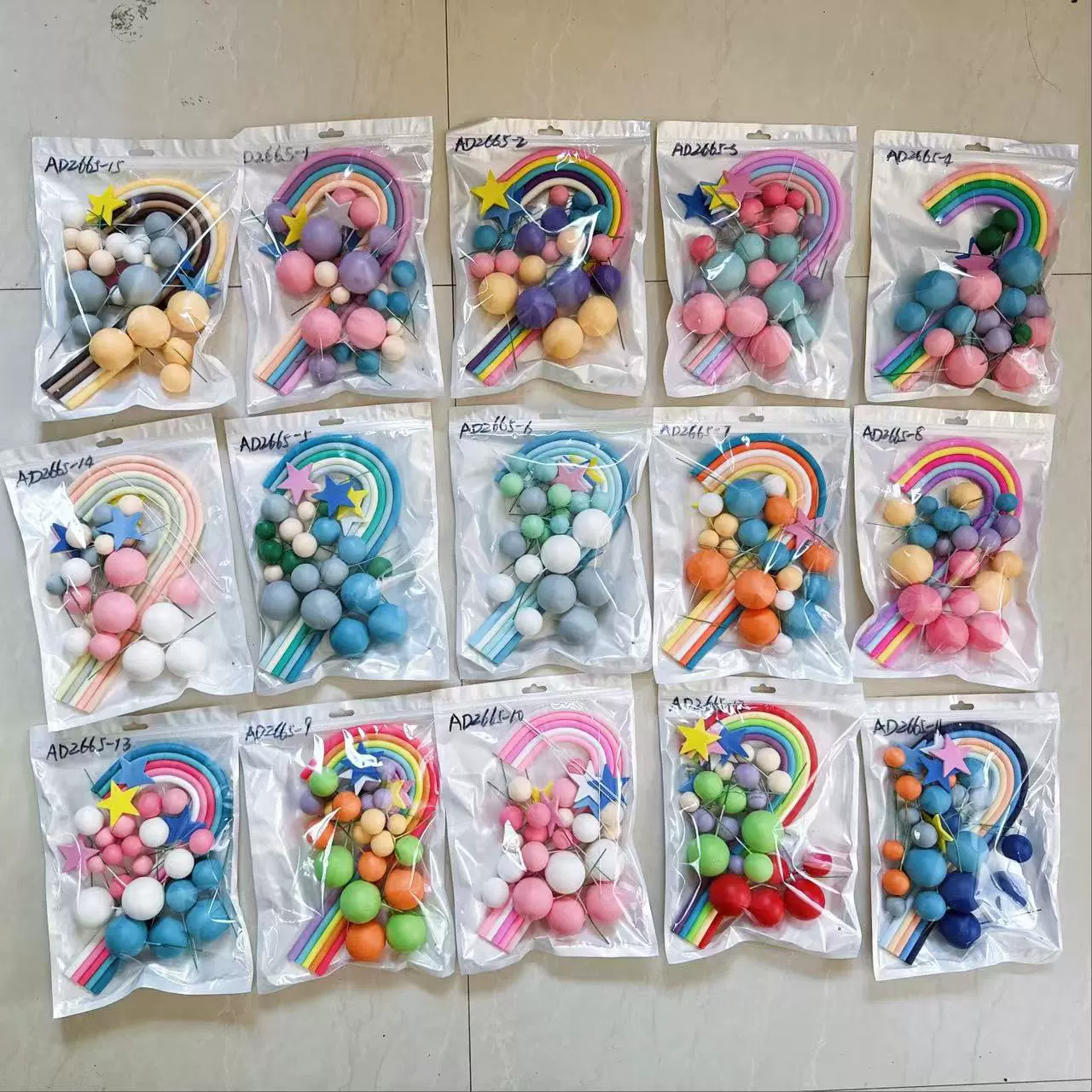 21件跨境热销卡通彩虹软胶拱门摆件网红彩色蛋糕装饰插牌马卡龙色