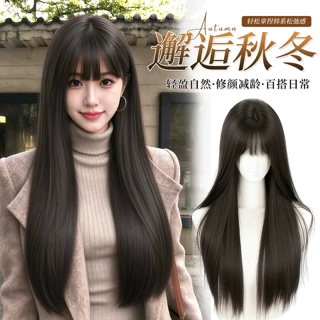 假发全头套女秋冬氛围齐刘海黑长直假发甜美自然隐形无痕假发发套