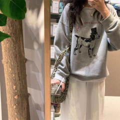 韩系宽松小狗印花卫衣女简约百搭圆领套头长袖打底卫衣上衣外套