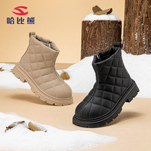 哈比熊二棉皮靴童鞋公主马丁靴冬季新款加绒女童中筒棉靴厂家直销
