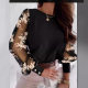 2023 independent station wish Amazon foreign trade autumn long sleeve fashion round neck petal sleeve shirt women's clothing