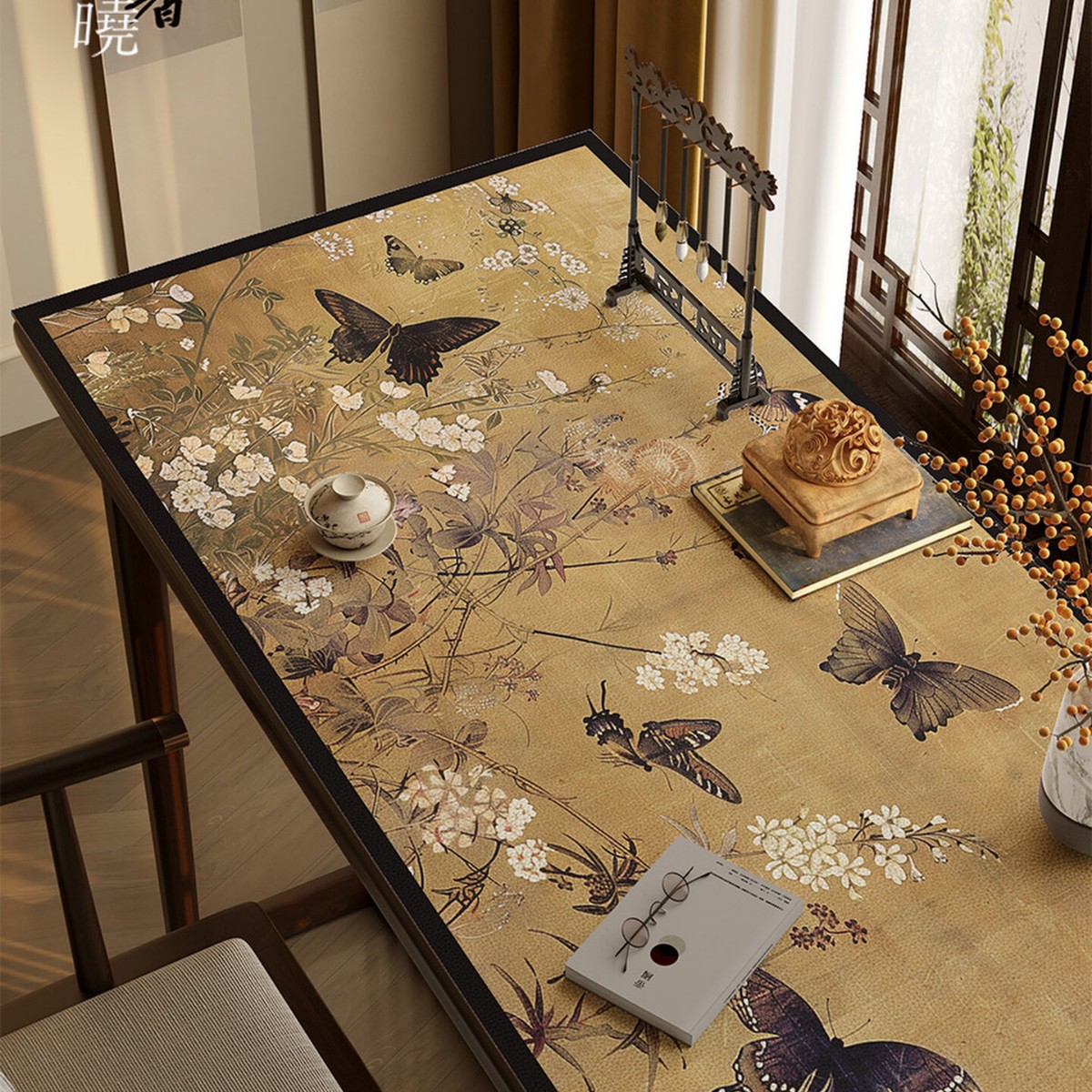 新中式中古风书桌垫防水免洗书法垫桌布国风办公布置写字台台布