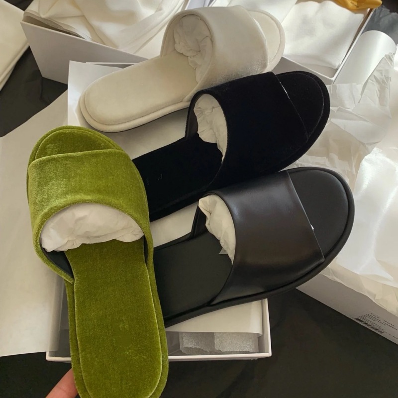 Minimalistische Flache Damen-slipper Aus Leder Und Samt_voghion.com