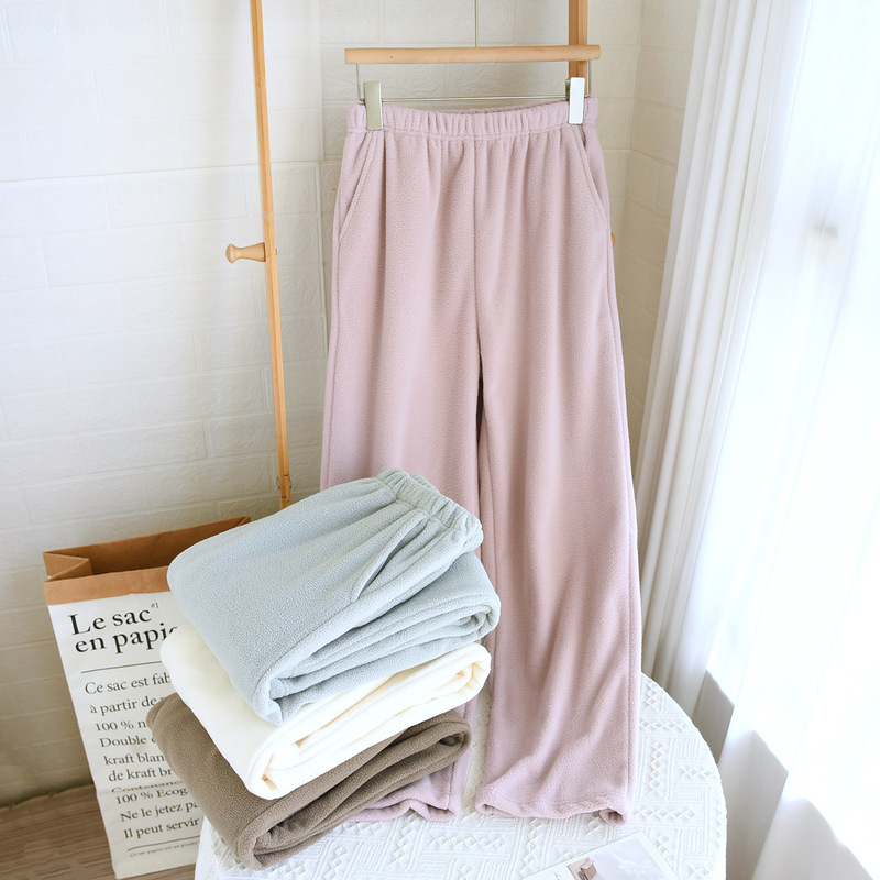 Polar Fleece Couple Pajamas Autumn and Winter Women's Thick Velvet Warm Pants with Side Pockets Loose Men's Home Pants Can Be Worn Outside