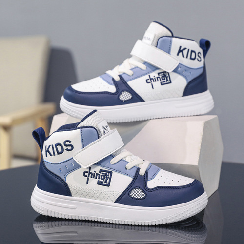 Boys' Shoes - White Canvas Shoes for Autumn/Winter - High-Top, New Style, Waterproof Leather Surface, Sporty Little White Shoes for Boys