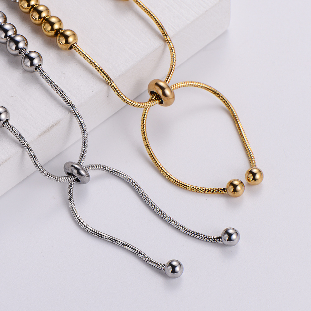 fashion adjustable size snake chain 18k gold beaded bracelet
