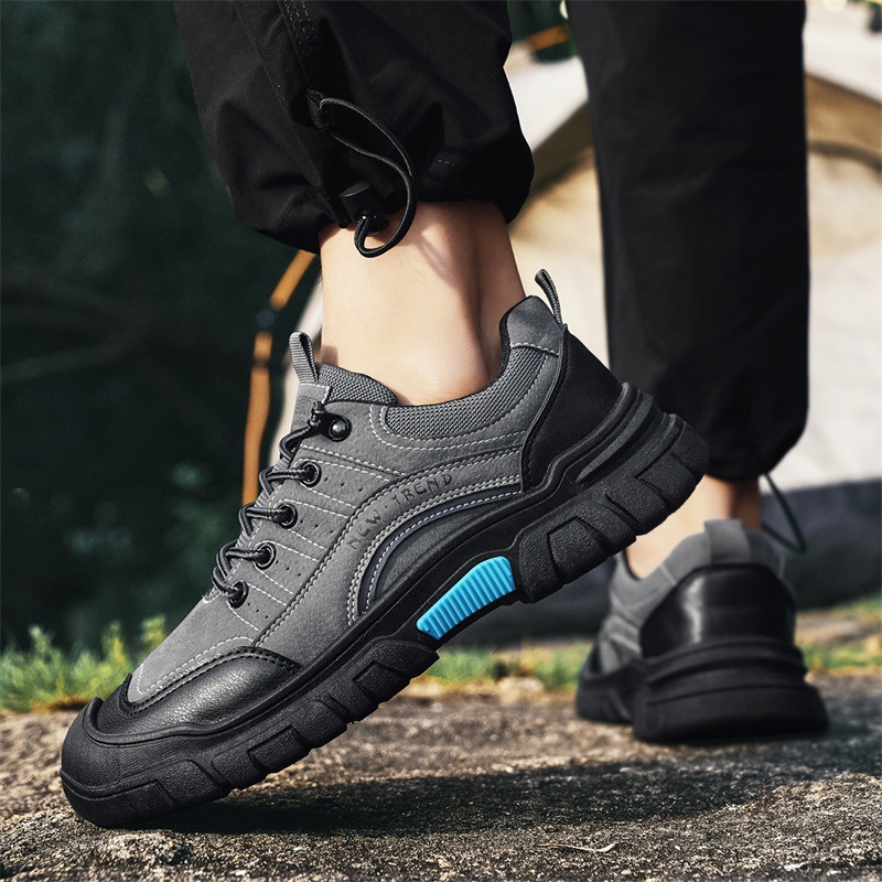 Otoño nuevo cuero de cabeza redonda al aire libre zapatos de montaña deportivos de ocio diarios para trabajar en el sitio de construcción zapatos de moda zapatos de hombre