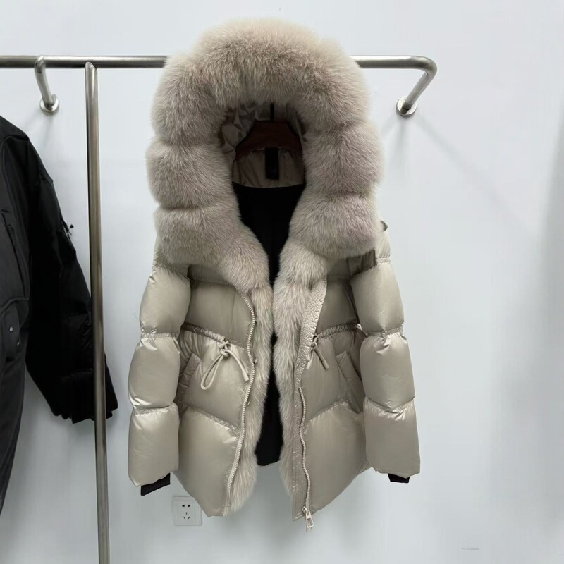 European Goods 2025 Winter New Fur Fox Real Fur Collar White Goose down down Jacket Women's Mid-Length Waist Thickeneded Jacket European Goods 2025 Winter New Fur Fox Real Fur Collar White Goose down down Jacket Women's Mid-Length Waist Thickeneded Jacket
