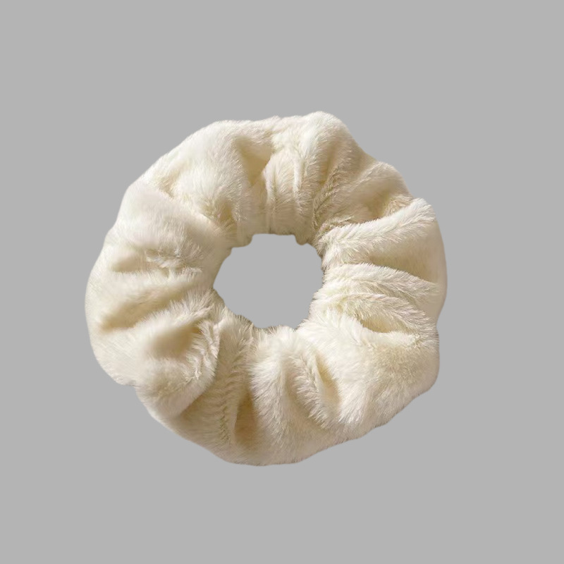 미색 털실 머리끈