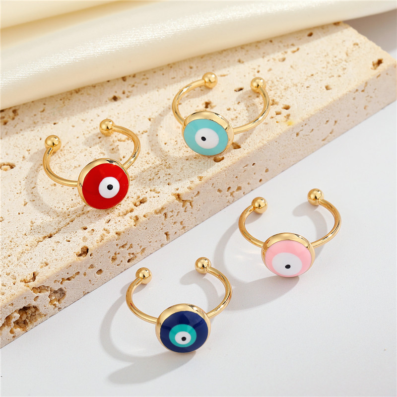 Cross-border New Jewelry Simple Round Eye Alloy Ring Multicolor Adjustable Opening Index Finger Ring display picture 6