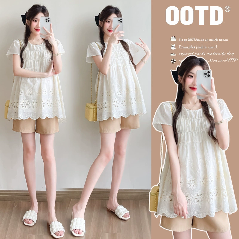 Реальный выстрел-спот-новые беременные женщины летом свободные, тонкие и полые вышивки