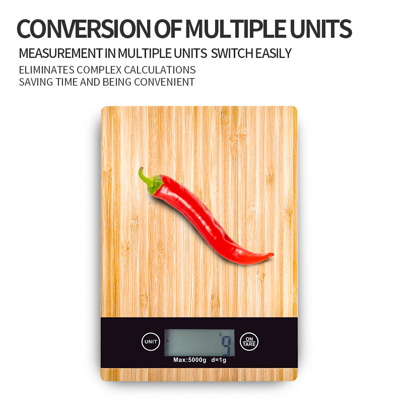 Venta al por mayor transfronteriza caliente cocina comercial comida báscula de cocina panel de bambú báscula electrónica portátil multifuncional de alta precisión