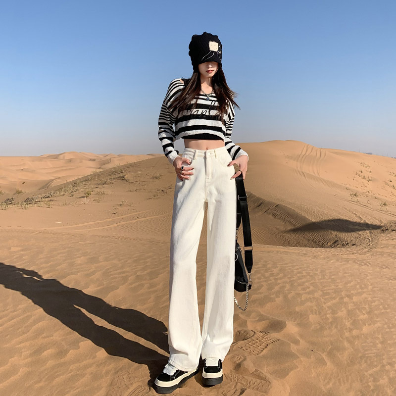 Off-White Straight-Leg Jeans for Women, 2026 Spring New Style, High-Waisted, High-End Feel, Loose Narrow-Fit Wide-Leg Pants Off-White Straight-Leg Jeans for Women, 2026 Spring New Style, High-Waisted, High-End Feel, Loose Narrow-Fit Wide-Leg Pants