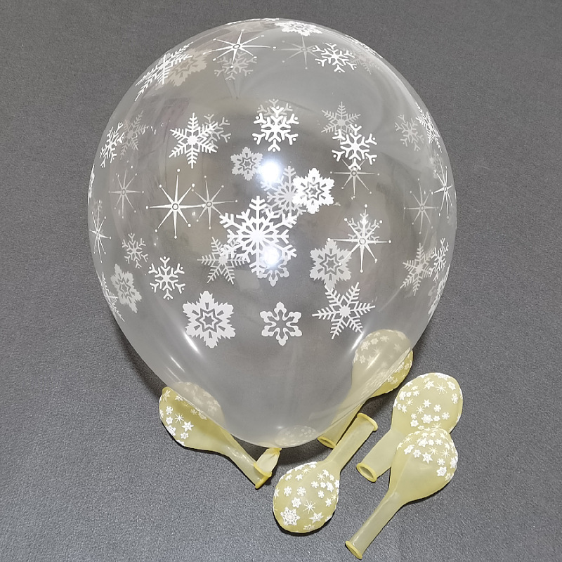 12-inch thick 2.8g transparent snowflake balloons for Christmas party scene decoration, printed latex balloons