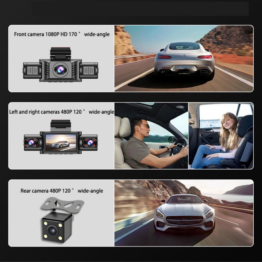 Hot-selling foreign trade product: Three-channel dashcam with wide-angle parking monitoring, suitable for ride-hailing vehicles, available for wholesale