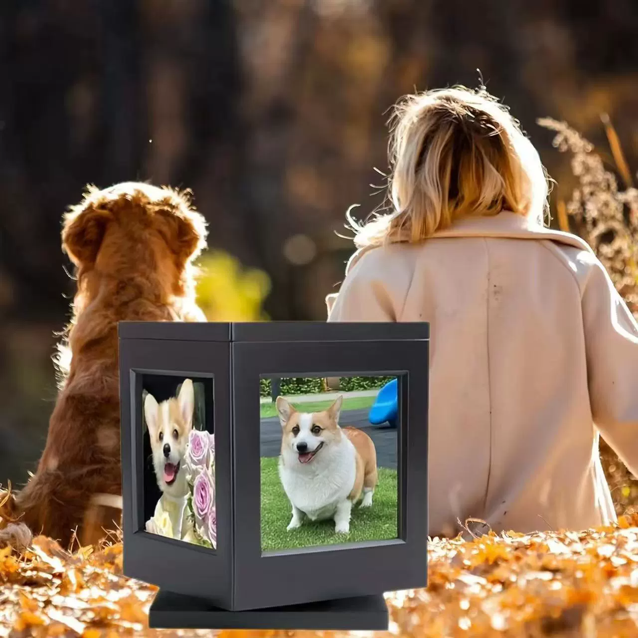 Деревянная вращающаяся рамка для фото с креплением для переноски, урна для праха кошек и собак, памятный ящик для питомцев