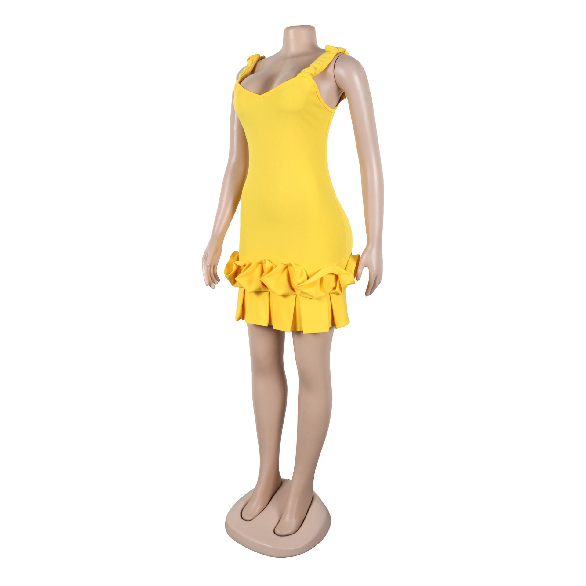 Women's Clothing Elastic Waist Pleated Lace Backpack Dress Hip-Fitting With Solid Color_ecoleips.com