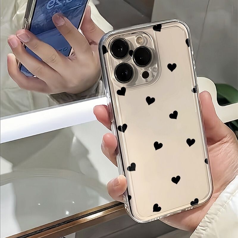 Black Flat Heart-Shaped Case Suitable for Apple 17Promax/14/13/12 Space Shell Trendy XS Phone Case iPhone Black Flat Heart-Shaped Case Suitable for Apple 17Promax/14/13/12 Space Shell Trendy XS Phone Case iPhone