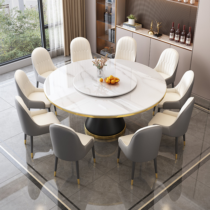 Round Slate Dining Table and Chairs 2025 New Accessible Luxury Modern Simple Home Marble Round Table Dining Table Rotating Disc