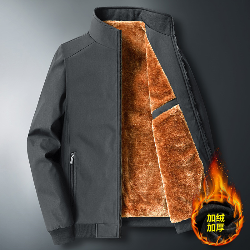 Papá otoño e invierno abrigo 50-60-70 de mediana edad y de edad avanzada forrada de lana engrosada cálida chaqueta de los hombres del collar del soporte ocasional superior