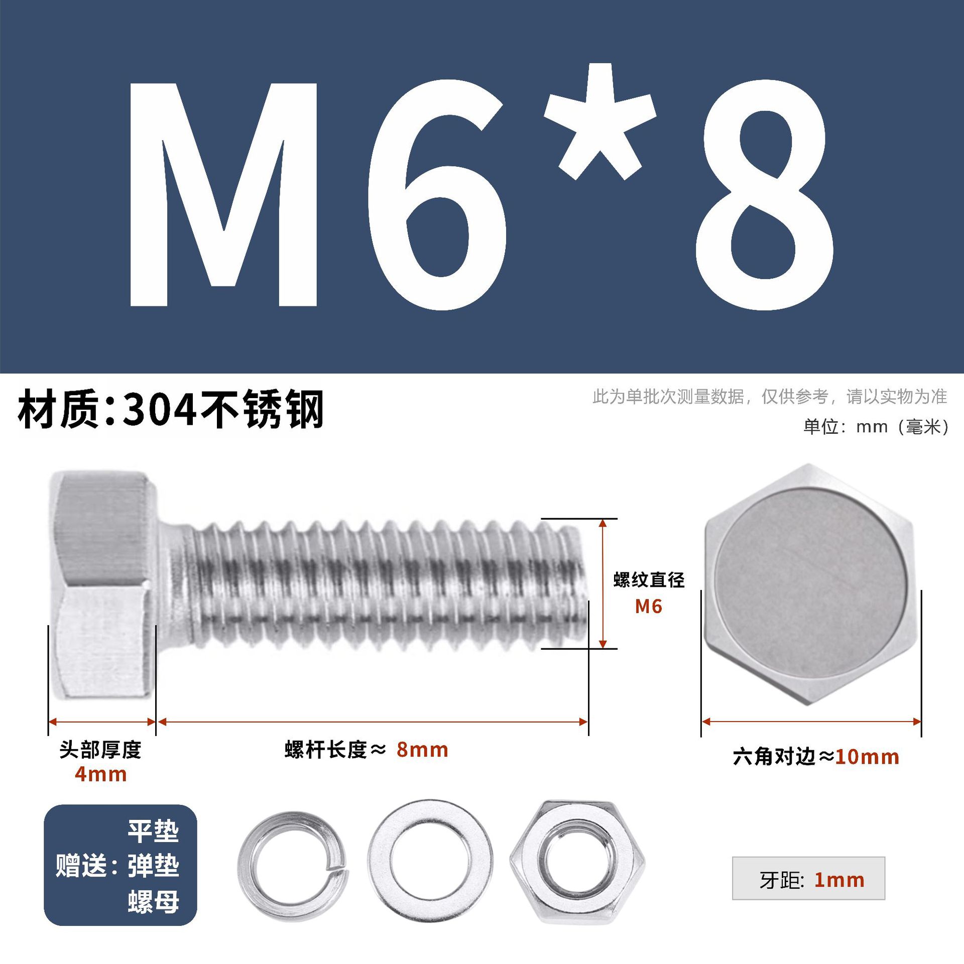 304 acero inoxidable tuerca perno hexagonal conjunto de accesorios de almohadilla de resorte M3M4M5M6M12 image 66