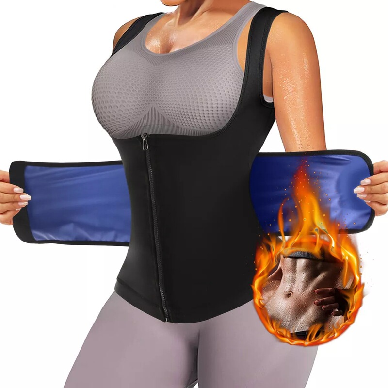 Women Waist Trainer Corset Sauna Sweat Vest Body Shaper Top Single Waistband Blue Coated Tops