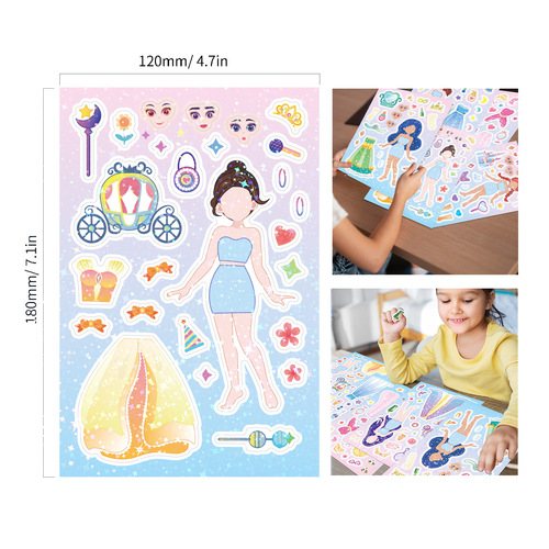 Princess Fairy Tale Face Swap Sticker Set of 8 Cute Colorful Notebook Dress-Up Stickers Cartoon Girl Puzzle Stickers