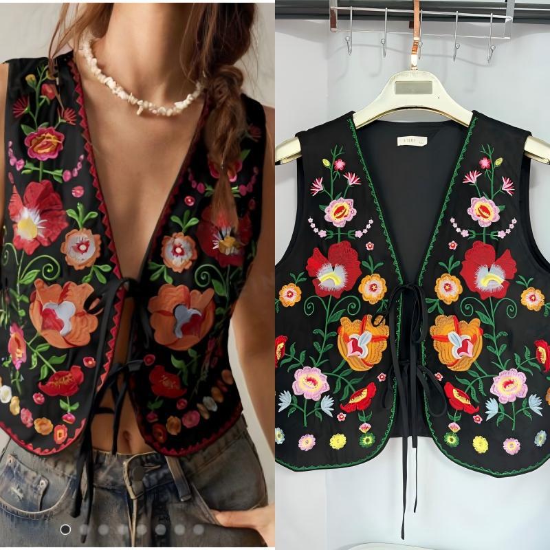 2026 New European and American Style Heavy Floral Embroidery Cross-Border Independent Site Lace-Up Racerback Women's Elegant Vest