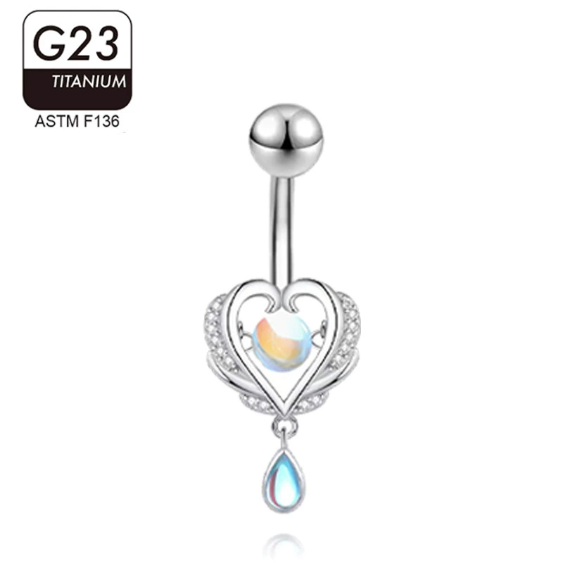 Fresh belly button piercing, cute pendant with zircon