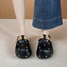 超火设计感包头半拖鞋女外穿2026新款春季沙滩洞洞鞋厚底星星凉拖