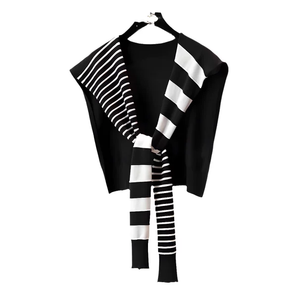 Trendy Versatile Asymmetrical Striped Knit Shawl Korean Design Layered Small Shoulder Wrap