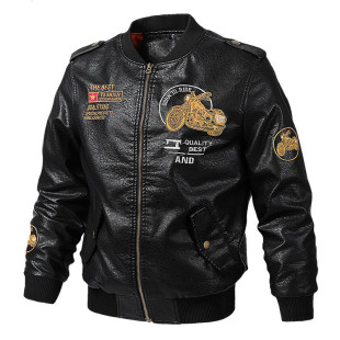 Cross-Border Export Popular Spring & Fall New V Neck Men's Motorcycle Leather Jacket Washed Pu Leather Jacket Trendy Men's Leather Jacket Manufacturer