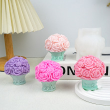 浮雕玫瑰花造型硅胶模具 手工DIY蜡烛石膏花艺装饰摆件模具