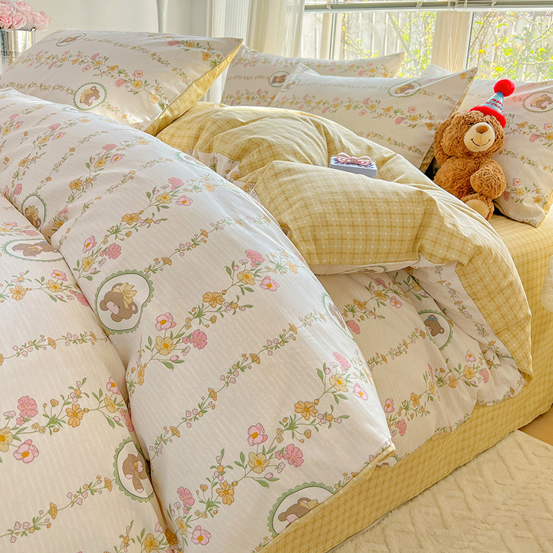 100 algodón cuatro piezas cubierta de cama 2025 nuevo dormitorio de estudiantes sábanas de tres piezas cubierta de cama