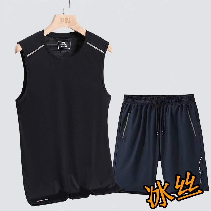 Traje deportivo king size hombre verano camiseta sin mangas cuello redondo chaleco de hielo secado rápido chaleco de hielo hombre image 9
