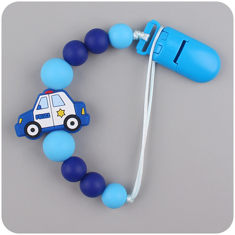 Nuevos suministros para bebés chupete cadena creativa DIY coche de policía silicona bebé mordedura molar anti-caída de la cadena