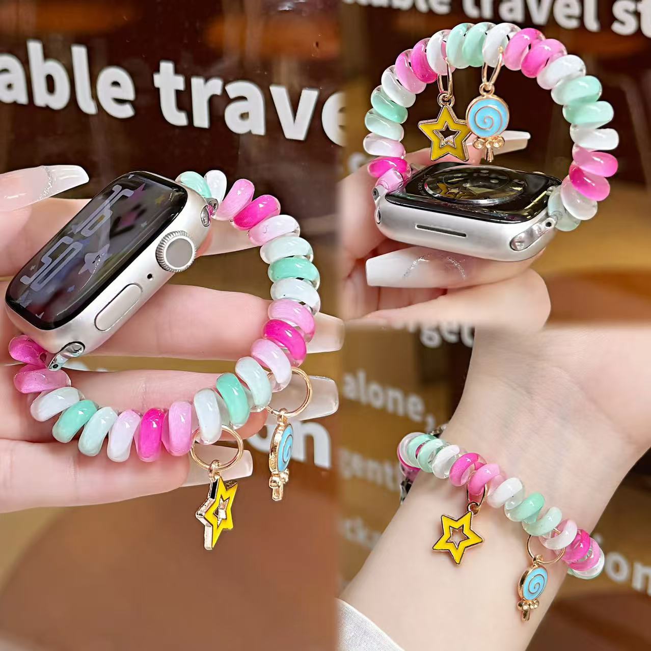 Suitable for Apple Applewatch109876Se Watch with Elastic Phone Line Rainbow Fishtail Huawei Xiaomi